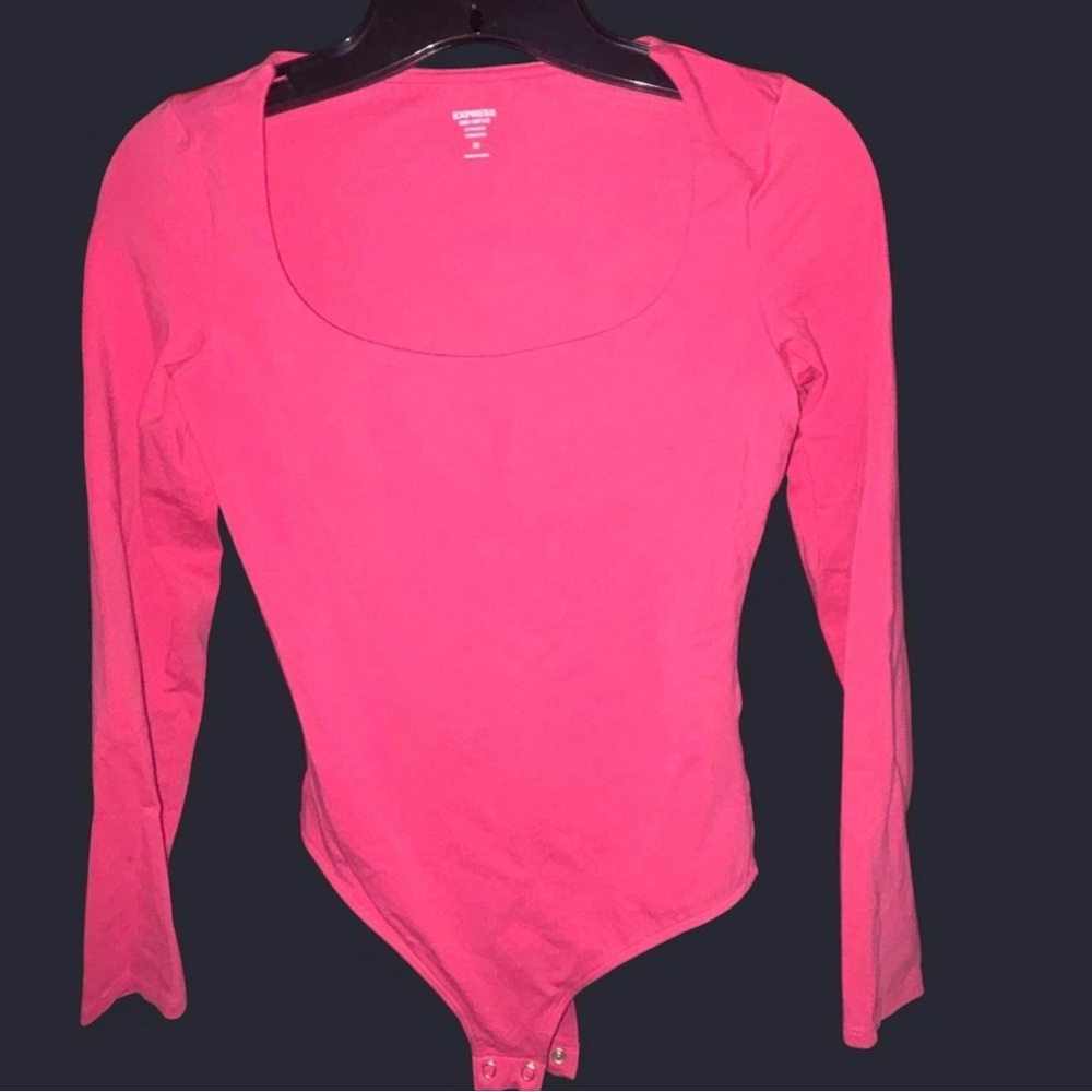 Express Hot Pink Long-Sleeve Scoop Neck Bodysuit